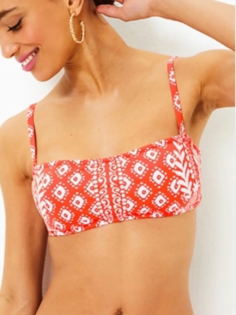 Lilly Pulitzer sz 16 Vizelle bandeau swimsuit top flamingo feather harbour view